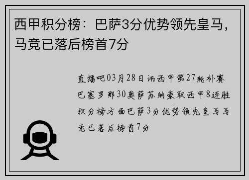 西甲积分榜：巴萨3分优势领先皇马，马竞已落后榜首7分