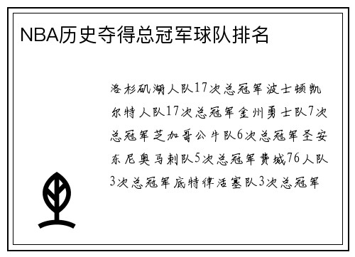 NBA历史夺得总冠军球队排名