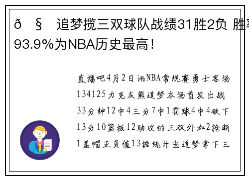 🧐追梦揽三双球队战绩31胜2负 胜率93.9%为NBA历史最高！